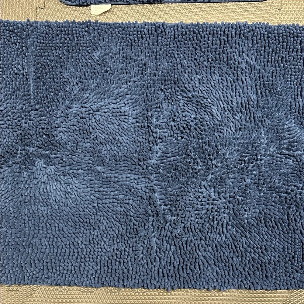 Plush Blue Chenille Bath Mat Set